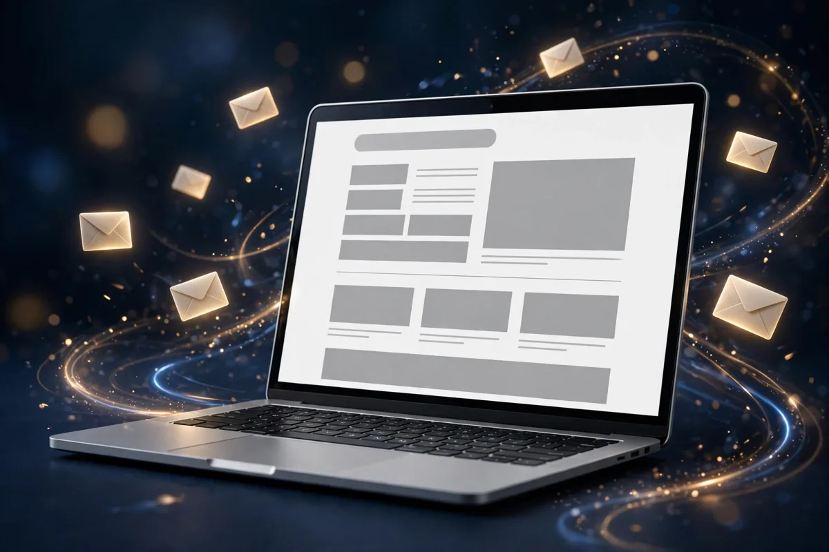 Email campaign inbox and newsletter design on a laptop