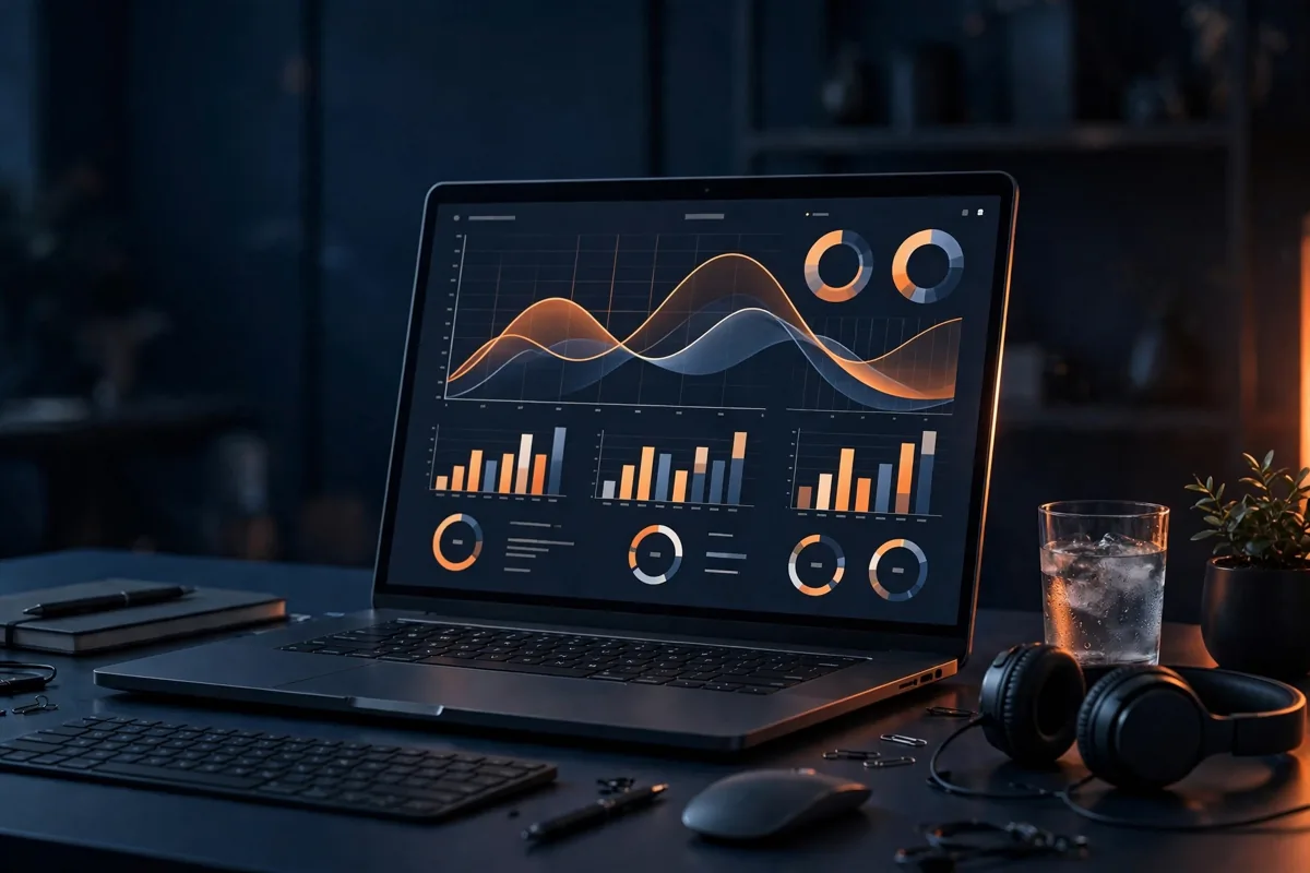 Pay-per-click advertising dashboard with campaign performance charts