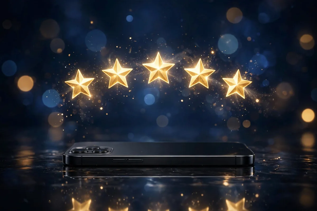 Customer review stars and reputation feedback on screen