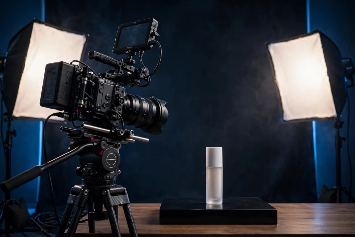 Video production camera and editing setup for marketing content